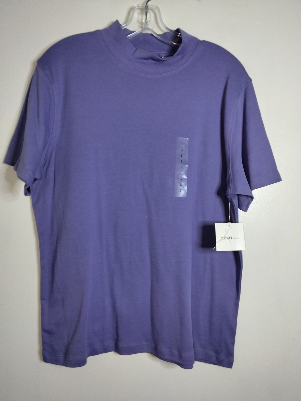 Parisian Works (Sz L) Purple Lavender Cotton Mock Neck SS Crewneck Tee (NEW-NWT)